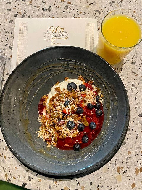 Yogurt, granola and fresh fruit served at Mary Elizabeth restaurant inside the hotel. 