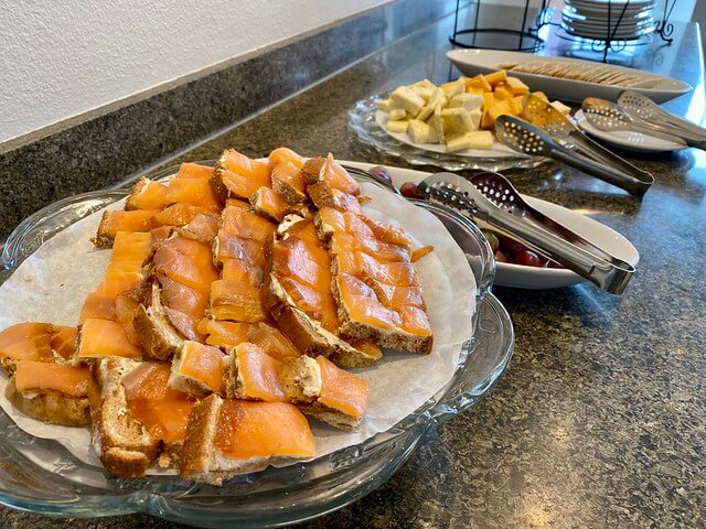 Smoked salmon lox from Josephson's are served during social hour, in addition to cheese and crackers.