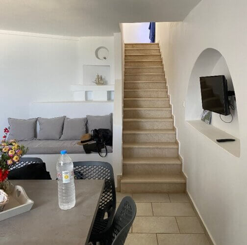 main floor living area at Apricot and Sea in Naxos Greece