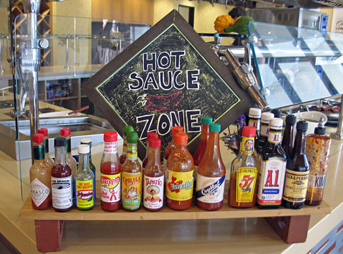 hot sauce selections at Hotel Alexander