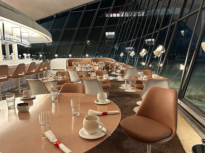 Paris Cafe at TWA Hotel with Eero Saarinen-designed seating