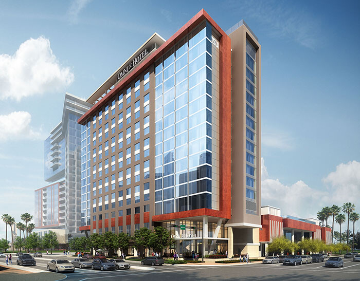 Rendering of exterior of new Omni Tempe Hotel