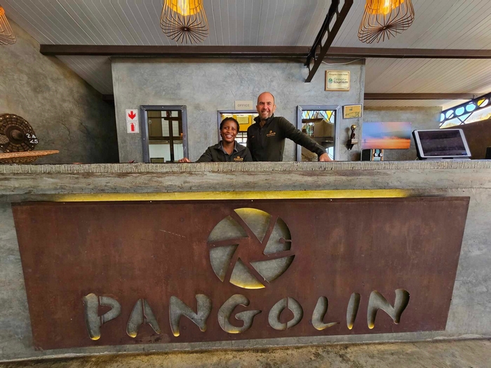 Reception desk for Pangolin Chobe Hotel Botswana