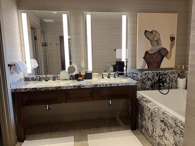 Guestroom bathroom at Vintners Resort in Santa Rosa California