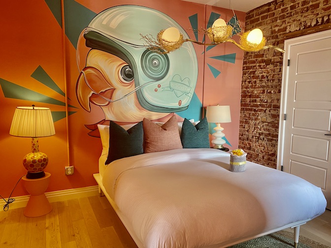 Different art reigns in each room at the Acoma House Hotel.