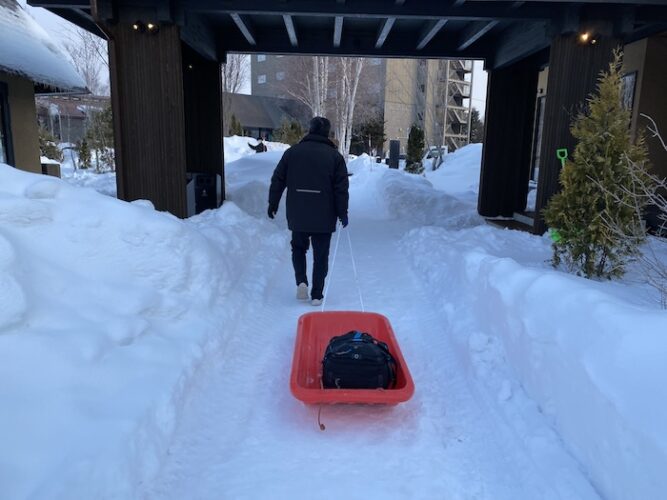 Luggage on the sled, Lake Abashiri Tsuruga Resort, East Hokkaido, Japan