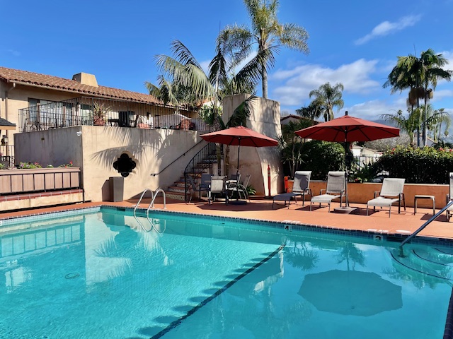 The swimming pool is open year round. Brisas del Mar, Santa Barbara.