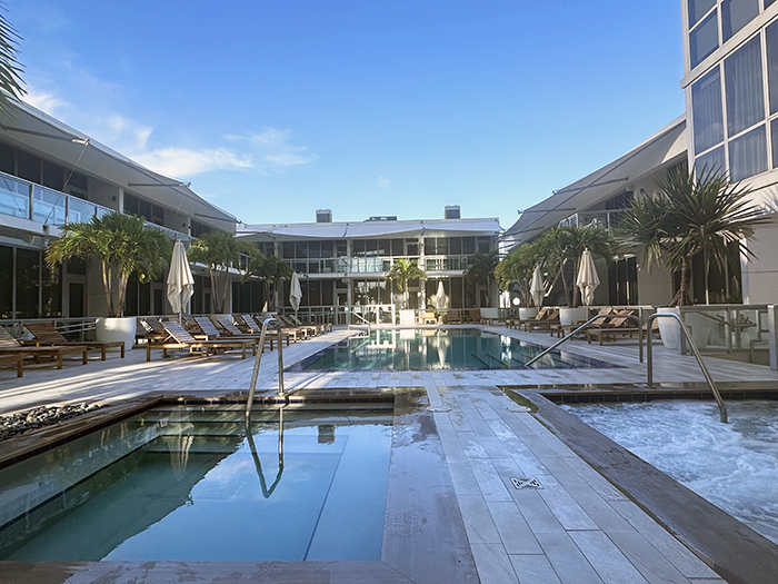 Rooms wrap around the pool patio at the Gabriel Miami