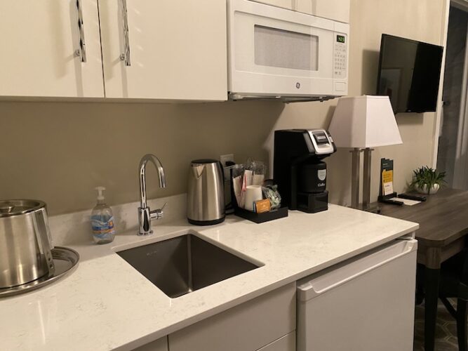 Guest room kitchenette, No 284 Back Bay by Sonder, Boston Massachusetts