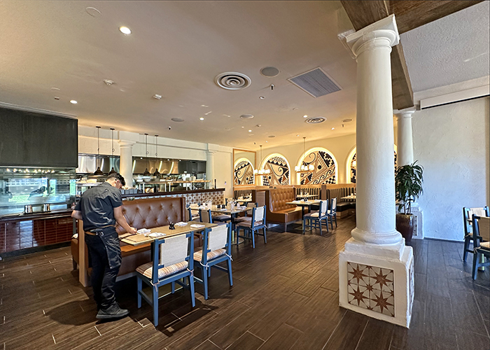 Neutral hues and Southwest designs dominate the decor at La Fogata restaurant