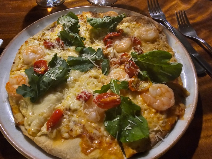 Shrimp Pizza at Trogon Lodge