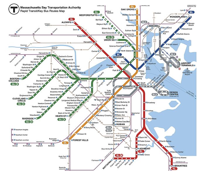 Boston subway T map