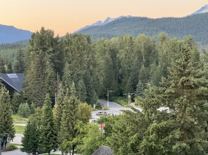 Golden hour views, Pan Pacific Whistler Village Centre, Whistler BC Canada