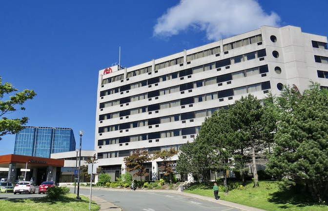 High on the hill exterior shot of the Sheraton Hotel Newfoundland.