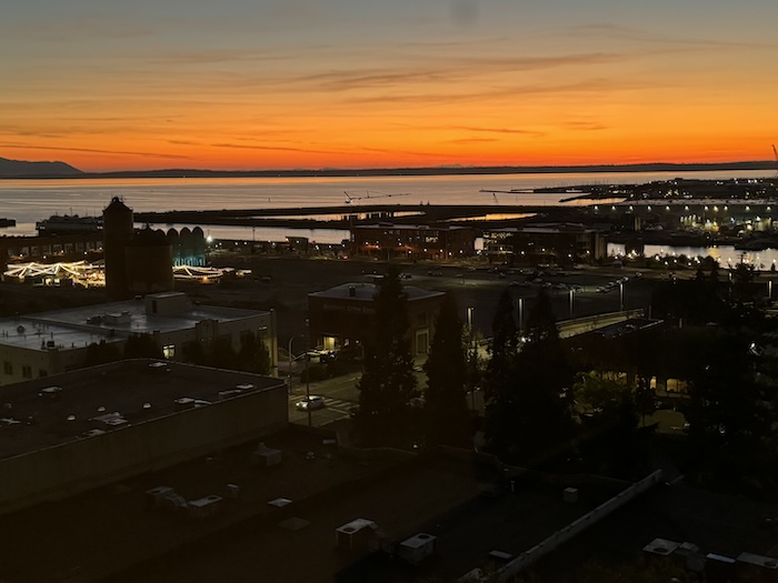 Sunset views, Hotel Leo, Bellingham, Washington