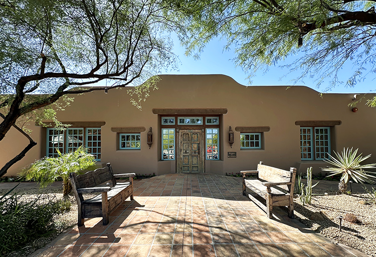 The front entrance of The Hermosa Inn showcases Southwest architecture